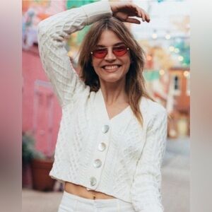 NWOT Faherty Julianne Cable Knit Crop Cardigan